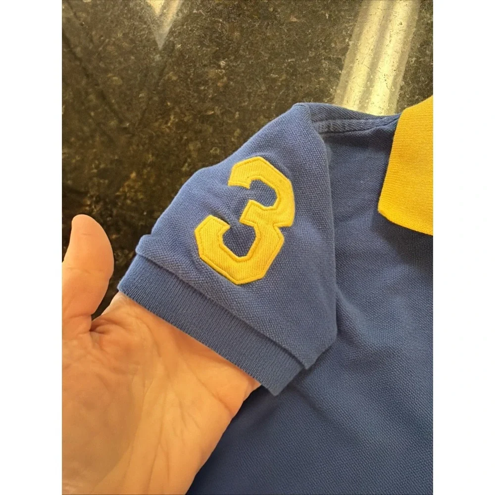 Ralph Lauren Polo Big Polo Shirt Blue Yellow Sz 5 Boys Preppy Spring 3 On Sleeve